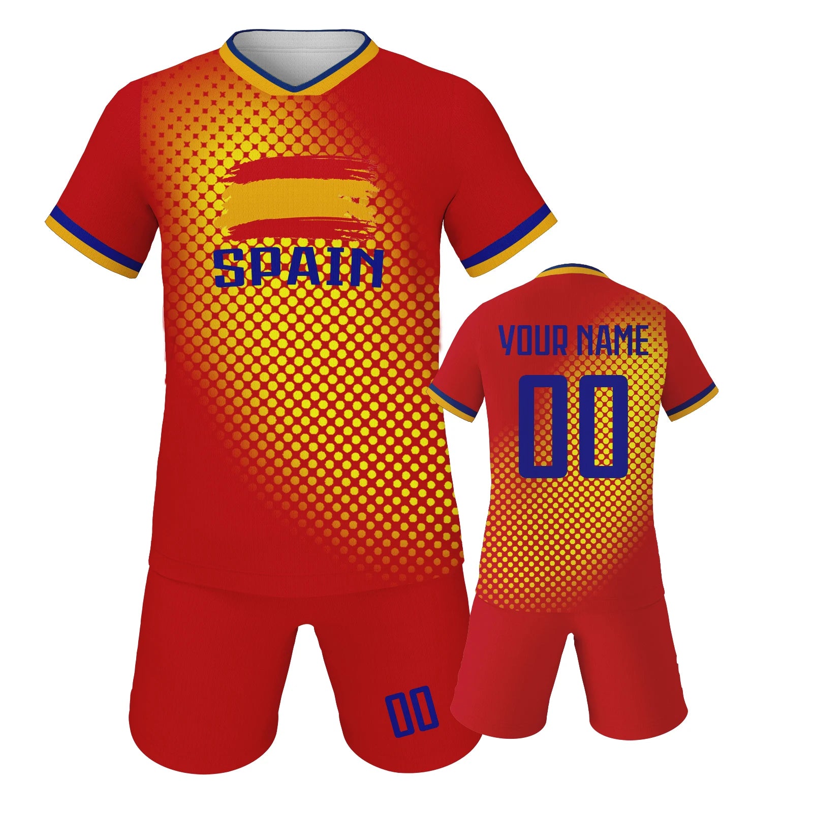 Spain Boys & Girls Soccer Uniform Sets with Personalized Name, Number